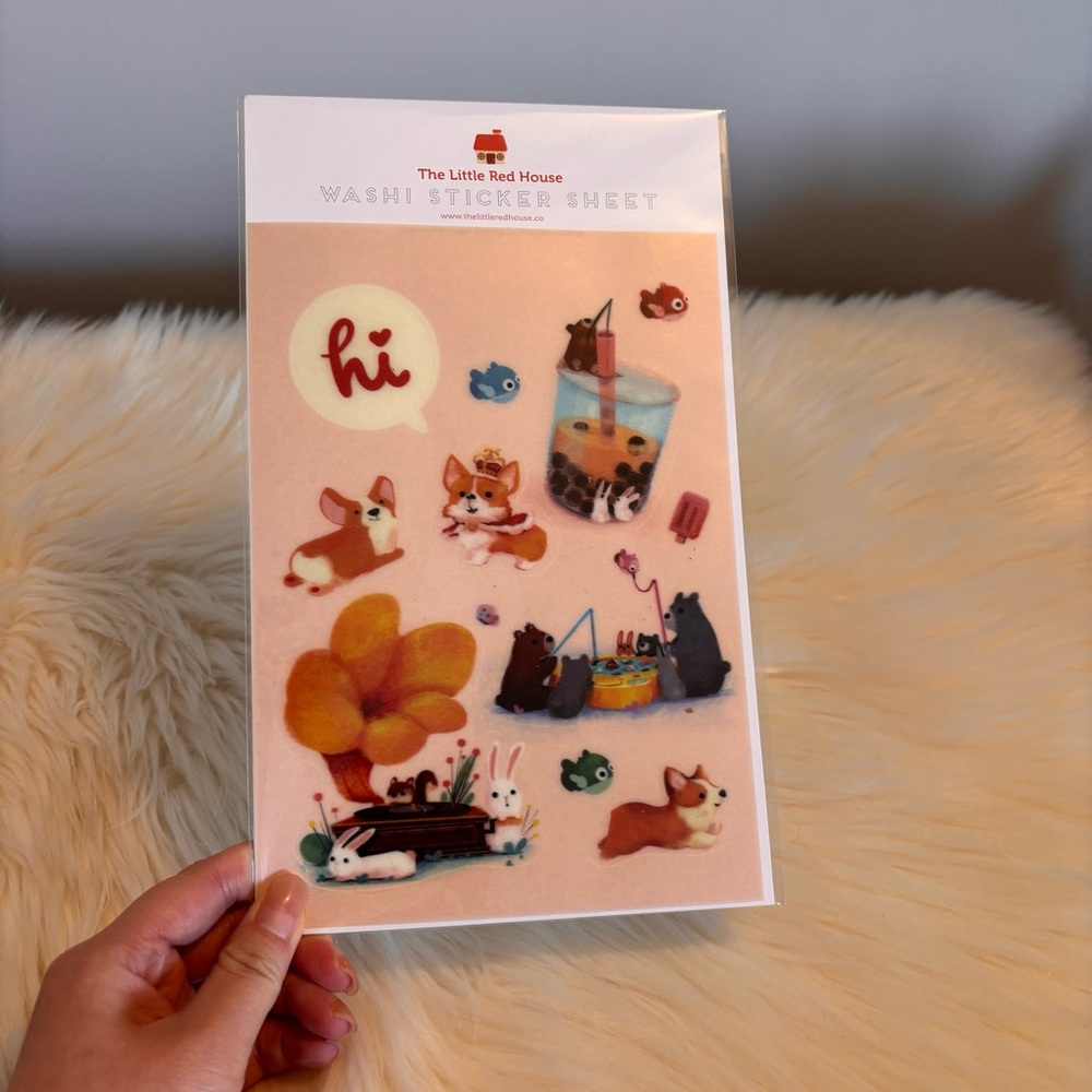 The Little Red House Corgi Washi Sticker Sheet